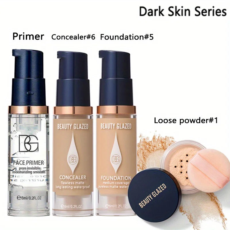 Magic Face Makeup Kit, Natural Moisturizing Primer, Long Lasting Waterproof Concealer Foundation 4pcs