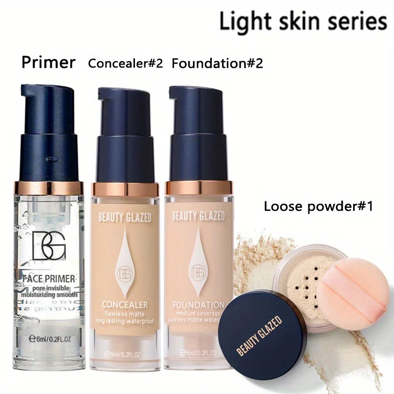 Magic Face Makeup Kit, Natural Moisturizing Primer, Long Lasting Waterproof Concealer Foundation 4pcs