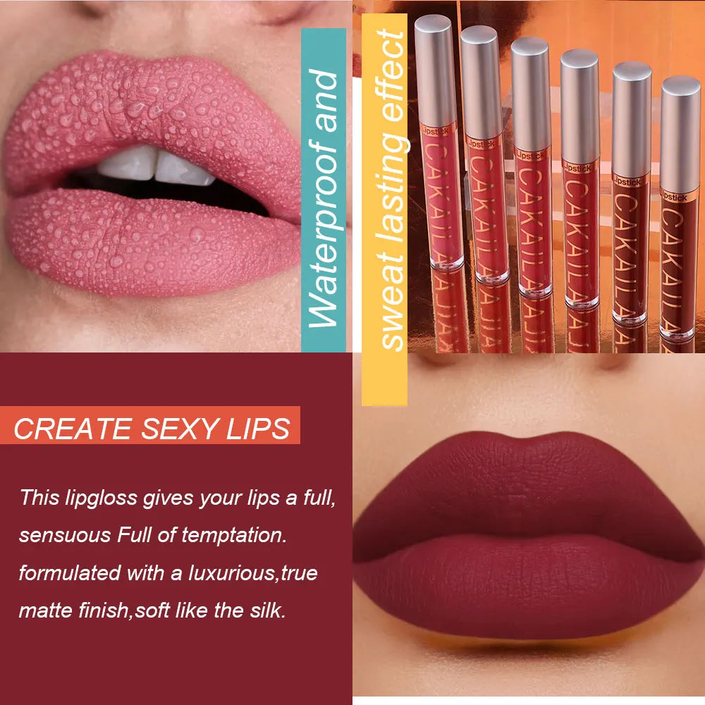 Coffret 6 Lipsticks Matte Liquides – Hydratant, Tenue Durable, Anti-Bavure