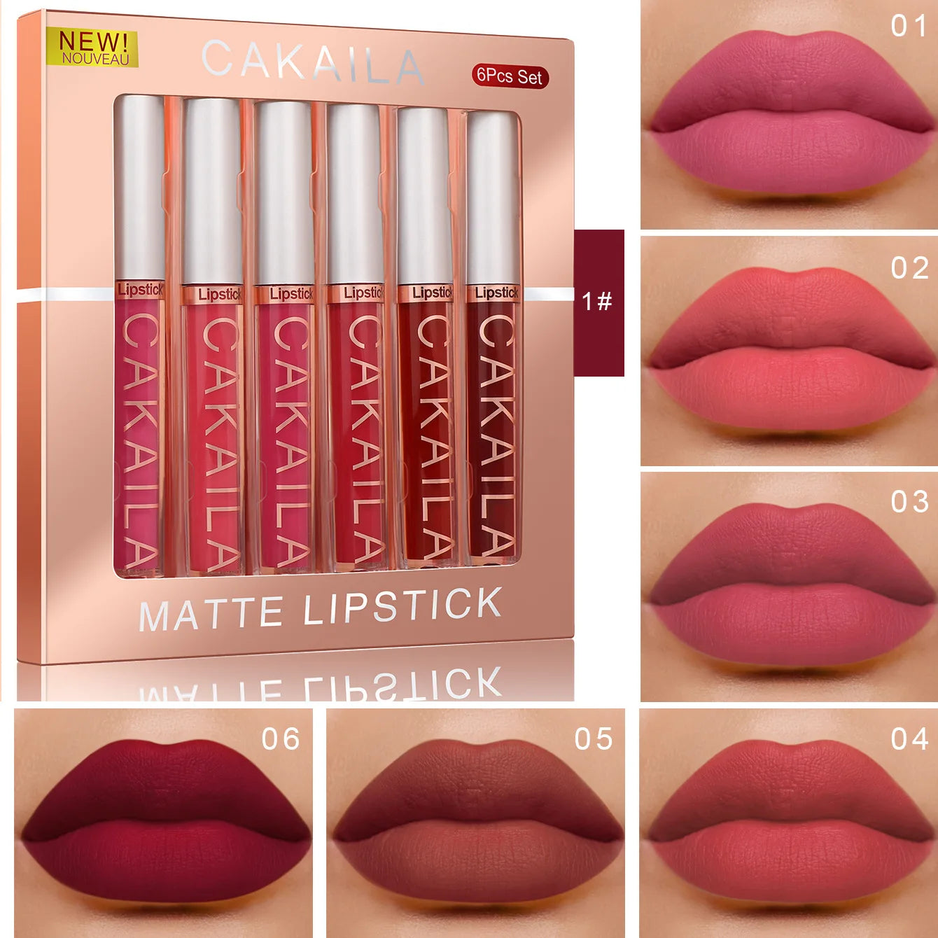 Coffret 6 Lipsticks Matte Liquides – Hydratant, Tenue Durable, Anti-Bavure