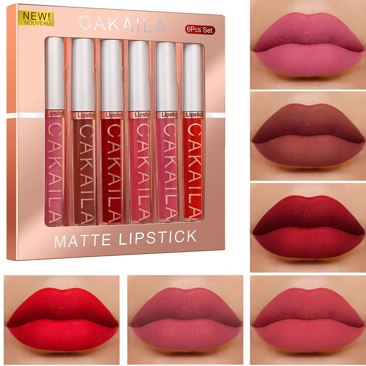 Coffret 6 Lipsticks Matte Liquides – Hydratant, Tenue Durable, Anti-Bavure