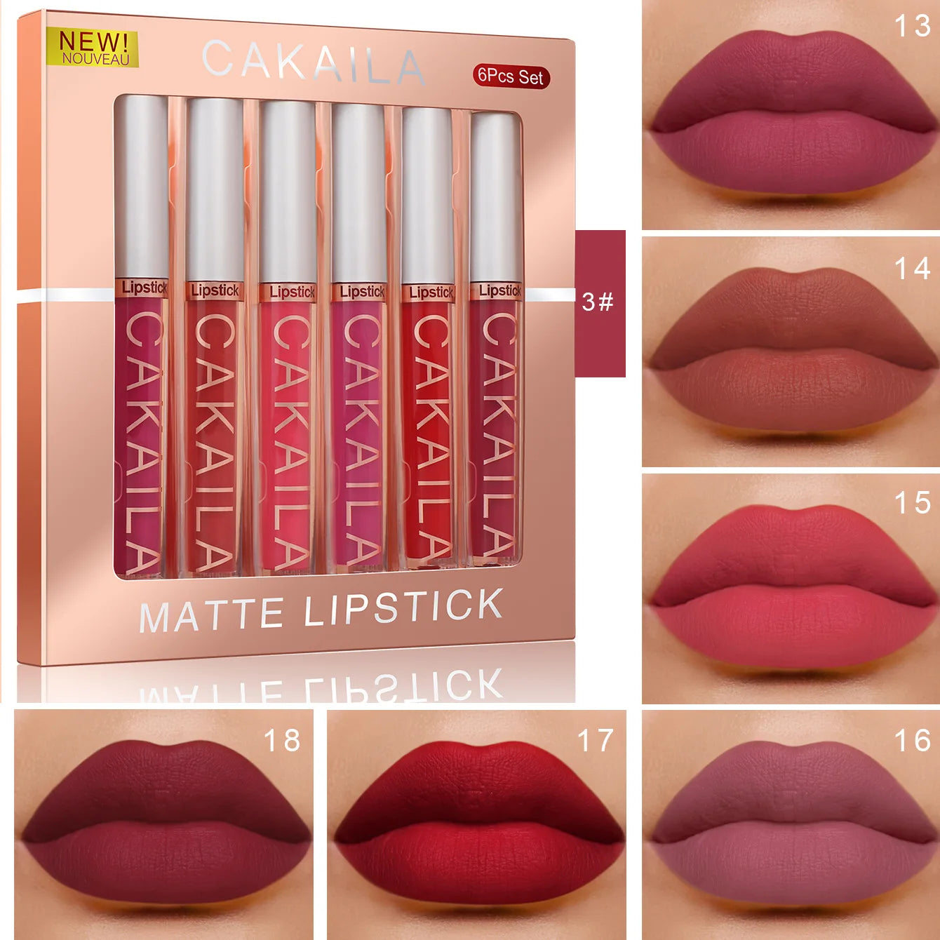 Coffret 6 Lipsticks Matte Liquides – Hydratant, Tenue Durable, Anti-Bavure