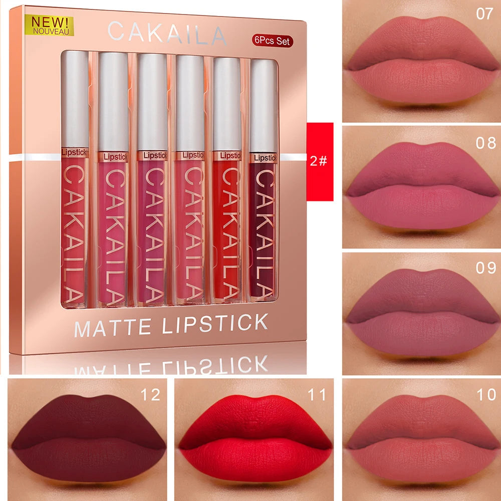 Coffret 6 Lipsticks Matte Liquides – Hydratant, Tenue Durable, Anti-Bavure