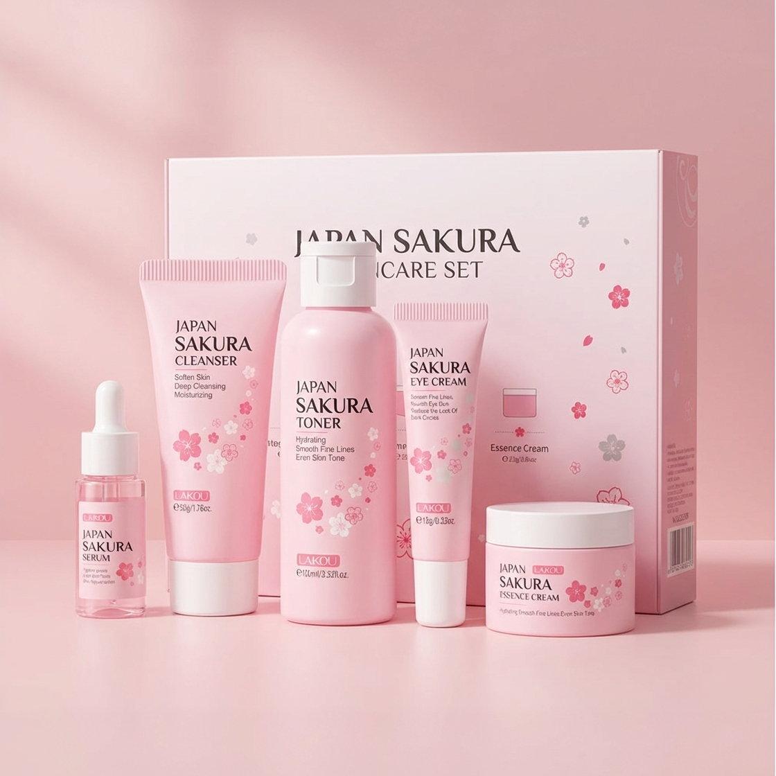 LAIKOU Sakura Kit Skin Care Sets Moisturizing and Reducing Fine Lines Cleansing Pore Product 5-Piece Korean Christmas Gift Set